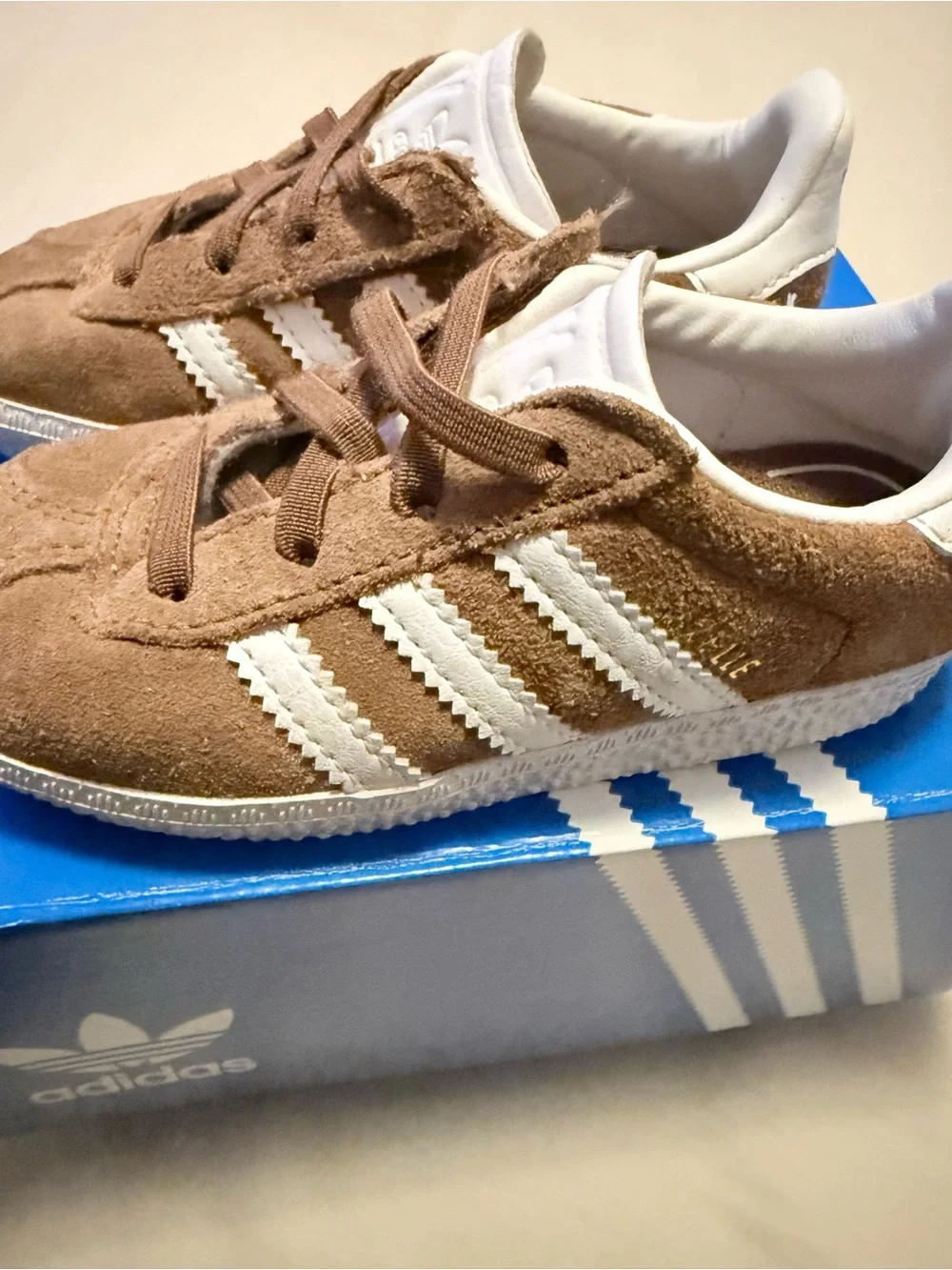 adidas Kids Suede Sneakers in Brown and White